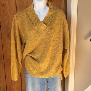 Vintage Diane Von Furstenburg V-neck Metallic Gold Knit Sweater